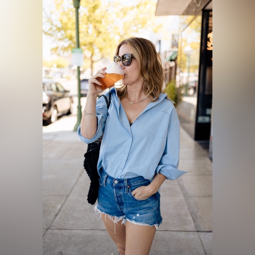 NWT Anine Bing Mika Light Blue Cotton Long-Sleeve Shirt - Picture 8 of 15